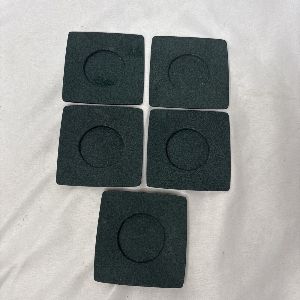 5 Vtg Wazuqu Japanese Cast Iron Tea Light Candle Holder Square Minimalist Green